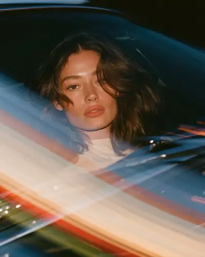 Vintage Car Window Portrait at Blue Hour