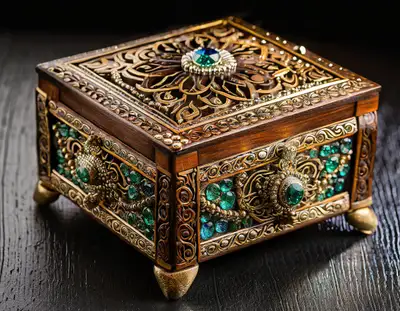 Fein geschnitzte Holzbox mit Juwelen