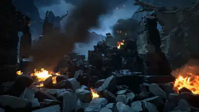 Giant Phoenix Erupting from Collapsing Temple