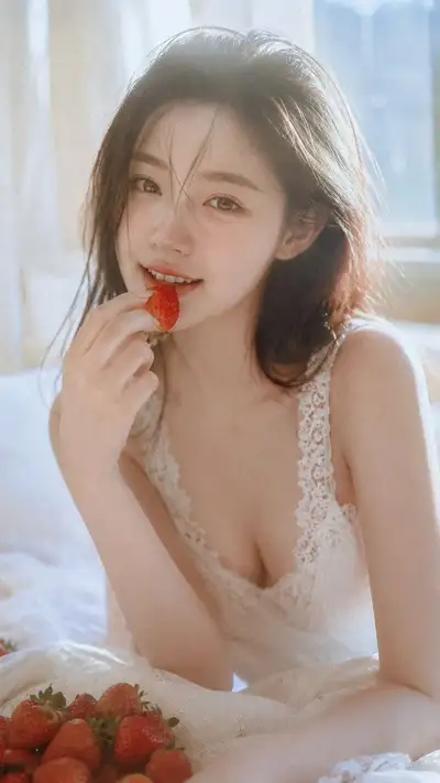 Intimate Morning Portrait with Strawberry