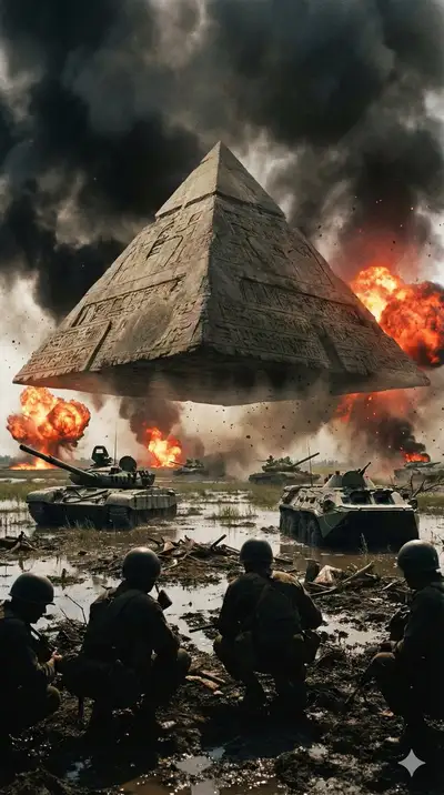 Ancient Pyramid Over Modern Battlefield