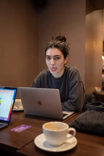 Candid Café Laptop Portrait Prompt