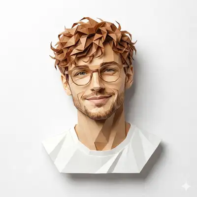 Retrato low-poly de papel de un hombre con anteojos
