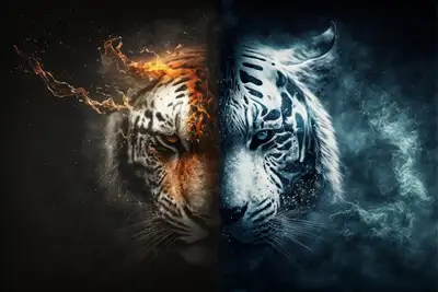 Halb Weißer Tiger Halb Tiger Kinematische Kunst