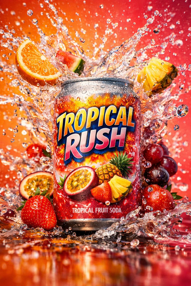 Tropical Rush and Lemon Iced soda cans advertising prompt