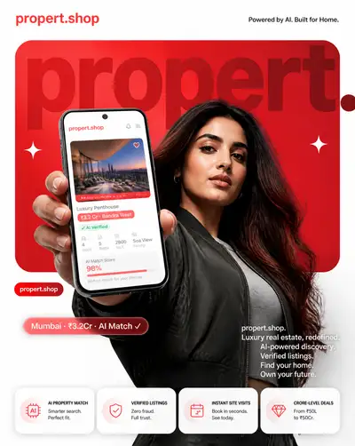 Propert.shop real estate app campaign poster in OnePlus style