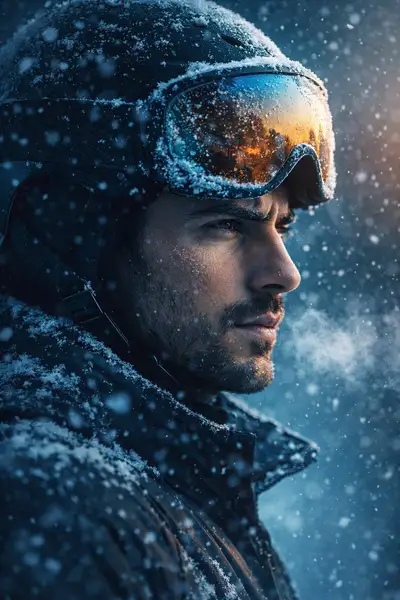 Filmische Nahaufnahme eines Wintersportlers, ChatGPT
