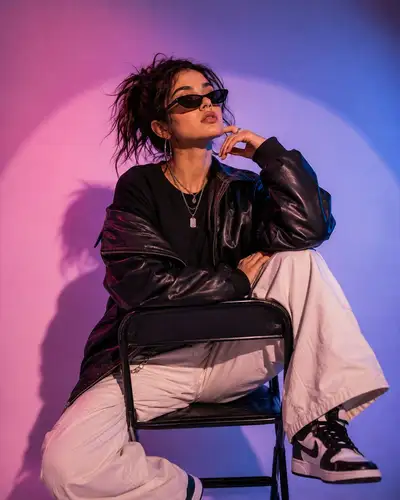 Stylized Studio Fashion Portrait with Streetwear Aesthetic