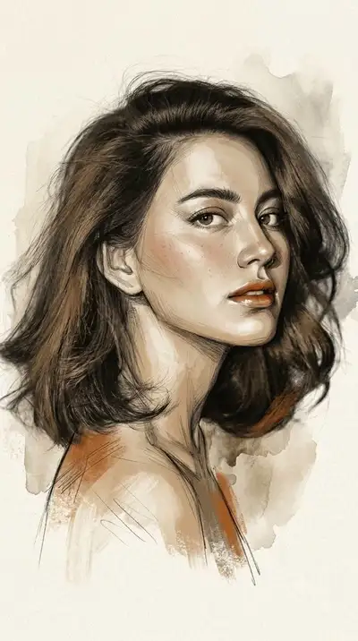 Retrato editorial em grafite e carvão com pincelada pictórica