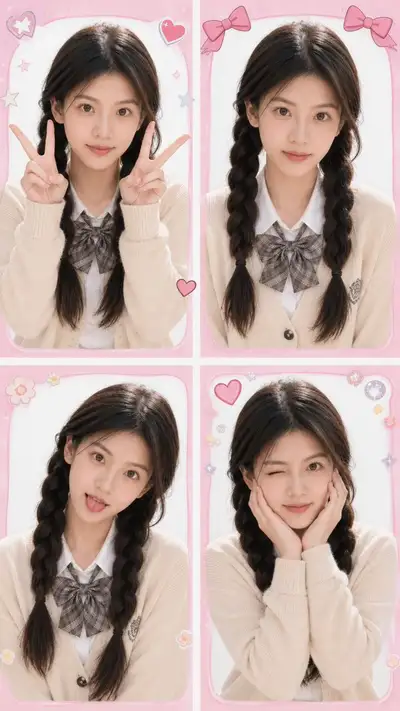 Pastel Kawaii Photobooth Portrait Collage