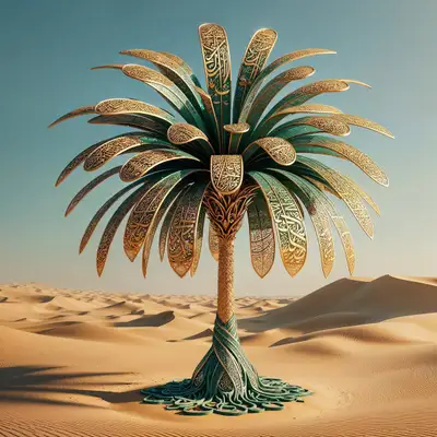 Arabic Calligraphy Palm Tree in Desert