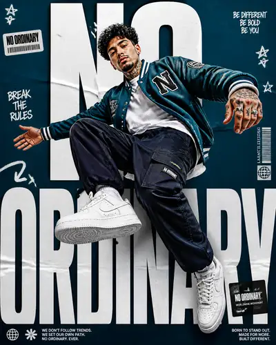 Bold streetwear editorial poster with oversized typography