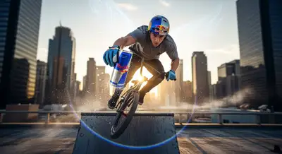 Cinematic Action Sports Ad Visual with JSON Brief