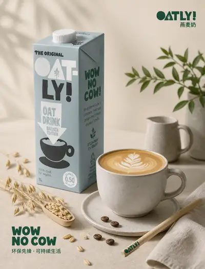 Structured brand visual system prompt for an oat milk poster