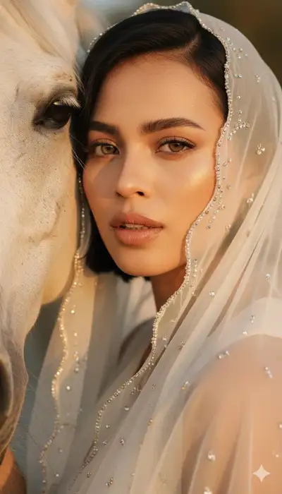 Close-up Portrait with Horse and Veil