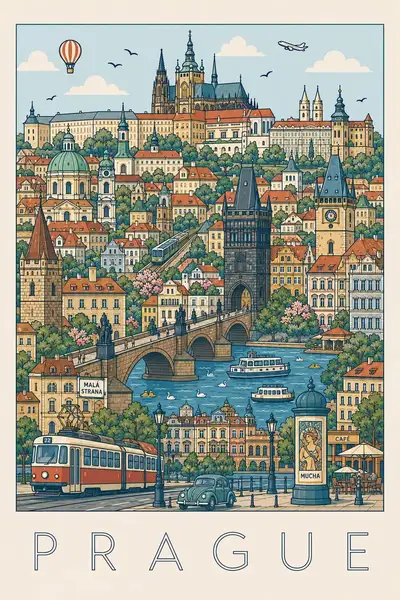 Miniatur-Spielzeugstadt-Vektor-Reiseposter-Vorlage