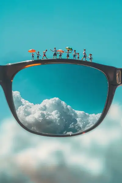 Giant Sunglasses with Tiny Riders