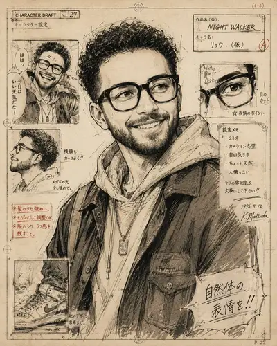 复古90年代漫画制作草稿风格肖像