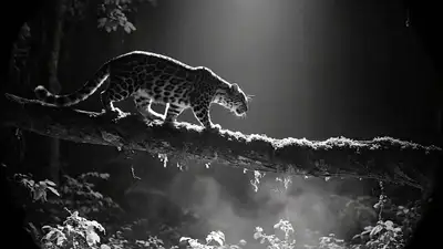 YAML-Videoprompt: Nebelparder im nächtlichen Wald