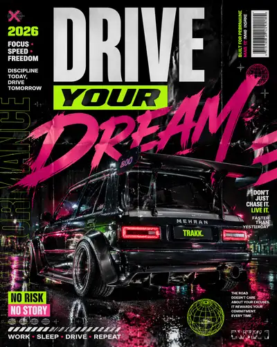 Neon streetwear poster for a modified Suzuki Mehran