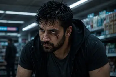 Gritty Cinematic Action Portrait in a Convenience Store