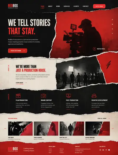 Torn paper style website design in red UI theme