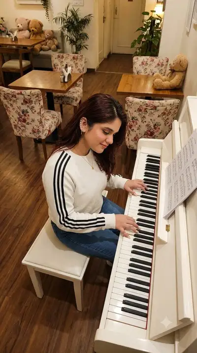 Cozy Café Piano Photo with Identity Lock