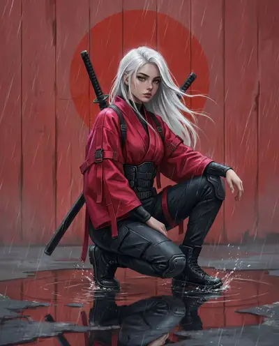 Cinematic Techwear Woman with Katana