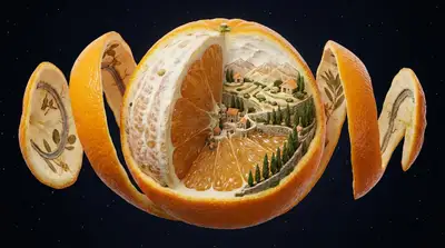 Object peeling open to reveal a hidden inner world template