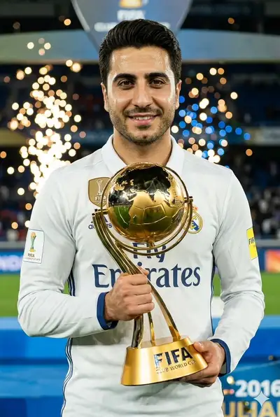Real Madrid Soccer Player with Club World Cup Trophy