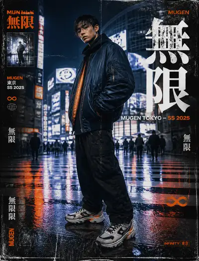 雨に濡れた東京のストリートウェアエディトリアルポスター
