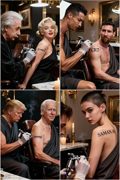 Tattoo-Studio-Porträt mit Schriftzug auf dem Schulterblatt