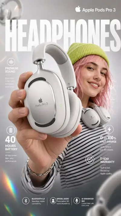 Wireless over-ear headphones ecommerce infographic ad