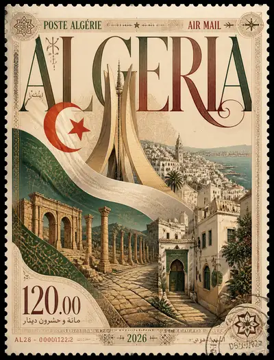 Collectible Postage Stamp Poster Celebrating Algeria's Heritage