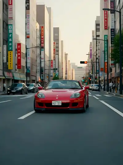 Driver in Red Convertible on Tokyo Streets