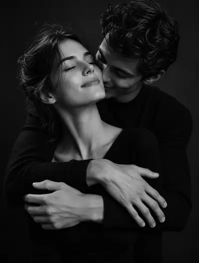 Intimate fine art black and white couple portrait