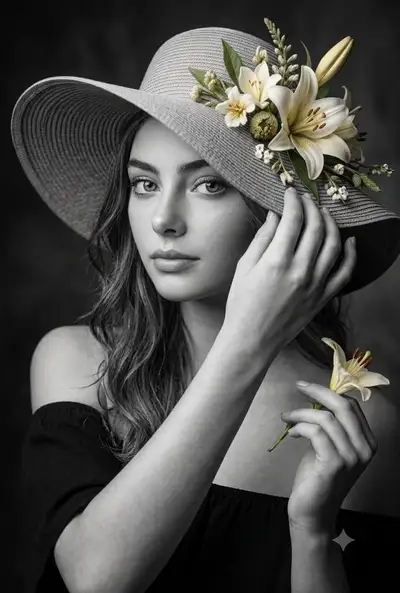 Elegant Black and White Portrait with Lilies