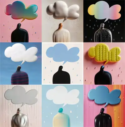 Cute 3D Minimalist Character with Cloud Speech Bubble