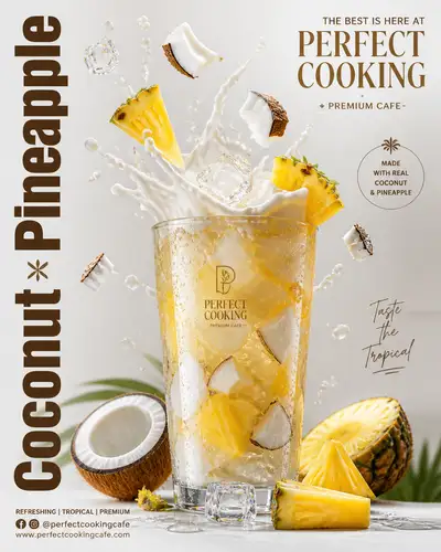 Luxury coconut and pineapple drink advertisement poster
