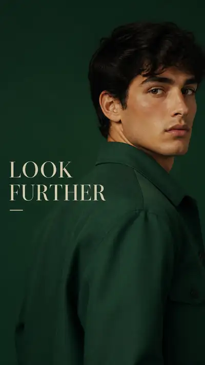 Emerald overshirt portrait with long-lens compression