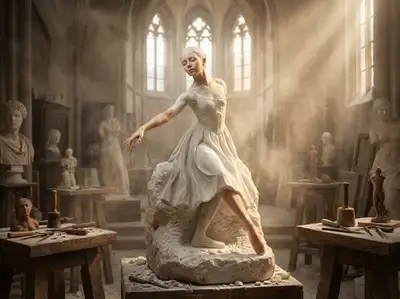 Marble sculpture awakening into living flesh