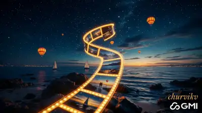 Cinematic Romantic Film Strip Over Ocean