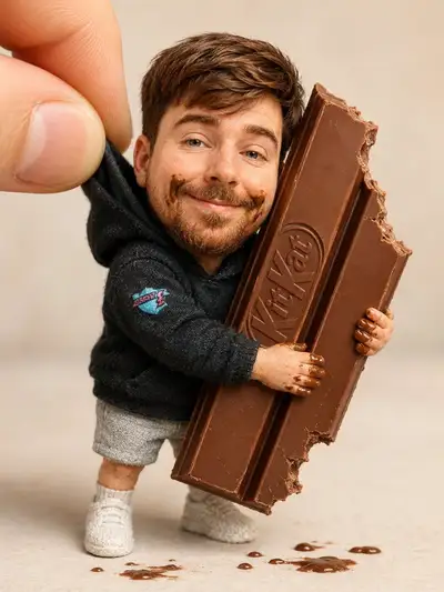 Sammlerpuppe umarmt einen riesigen KitKat-Riegel