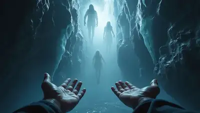 Ghostly Spirits at Frozen Waterfall (First-Person POV)