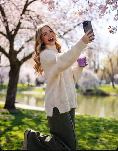 Cherry Blossom Selfie with Twin-Like Friends