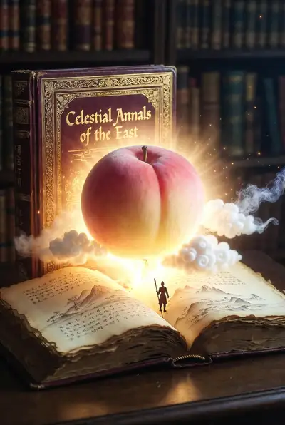 Celestial Peach Storybook Scene