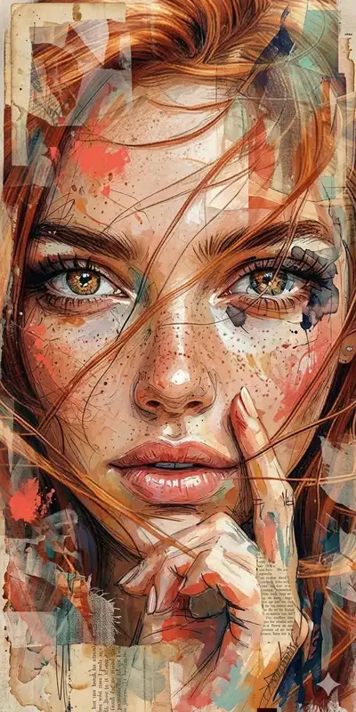 Illustration de portrait en technique mixte ultra-détaillée
