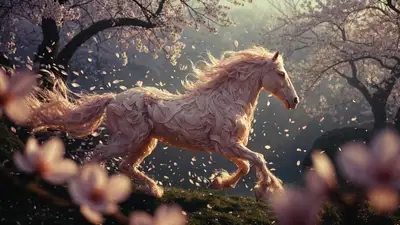 Cherry Blossom Horse in Japanese Garden