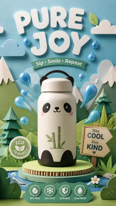 3D papercraft panda water bottle display