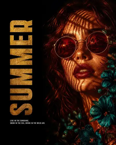 Geteiltes Sommer-Editorial-Poster mit goldener Typografie